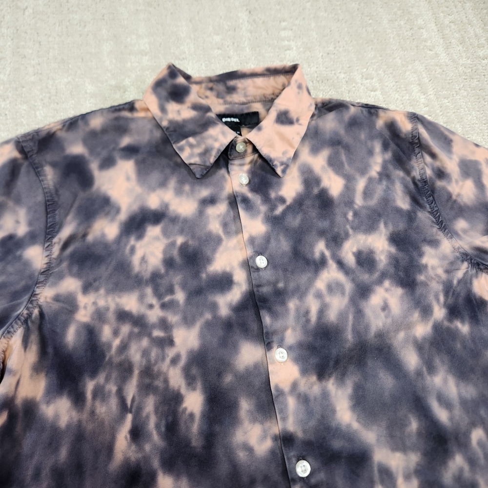 Diesel Shirt Men Small Tie Dye Embroidered Button Up Cotton Twill Wealth